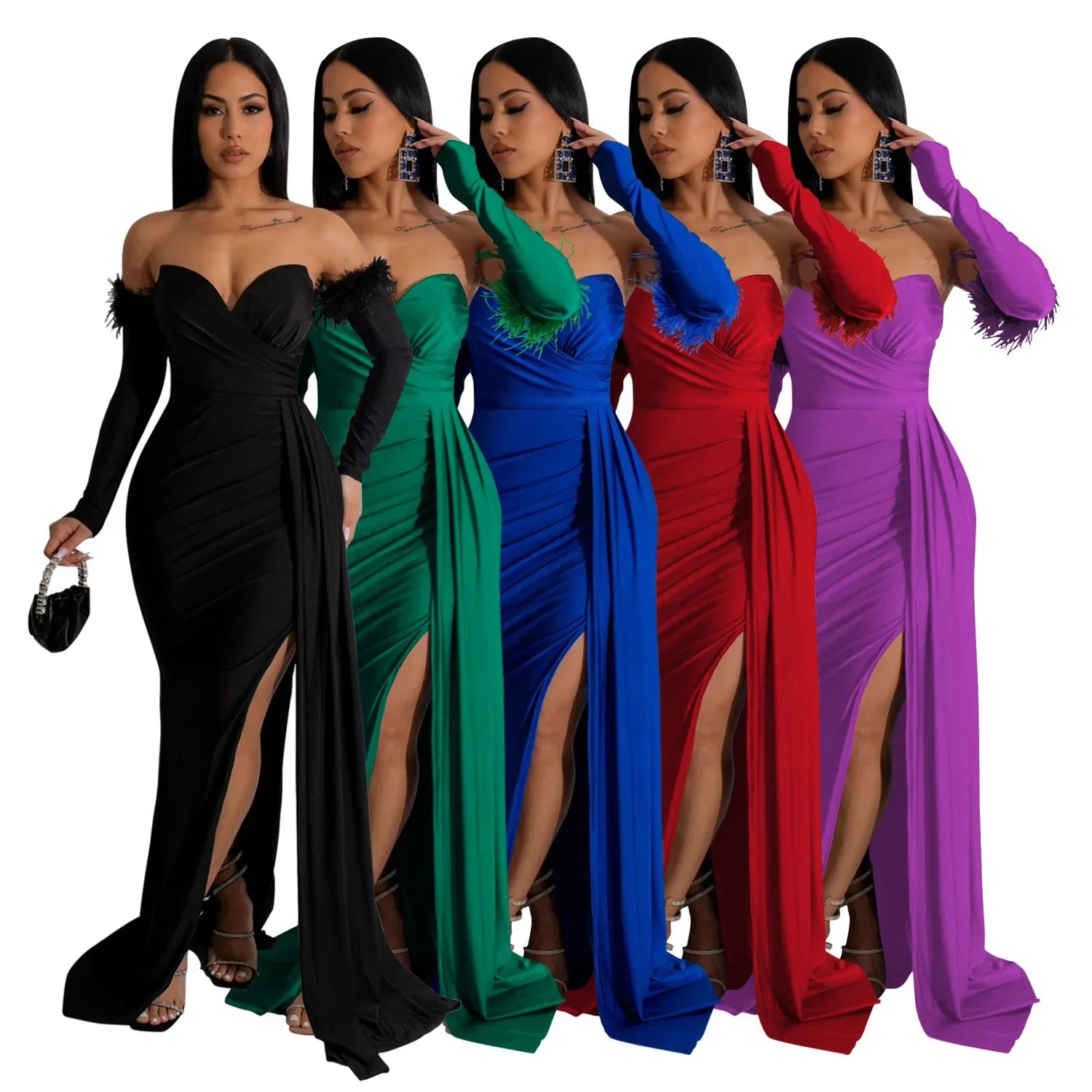 Elegant Birthday Evening Night Dresses for Women Wedding Gown Long Christmas Maxi Bodycon Prom Party Dress with Sleeve