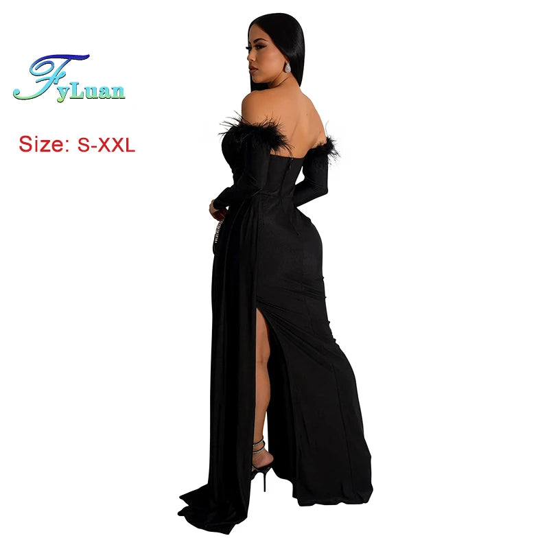 2026 Red Wrap Chest Long Dresses For Women Sleeveless With GlovesRibbon Side Split Ruffles Robe Evening Birthday Party Clothes - JN Fashion Fusion