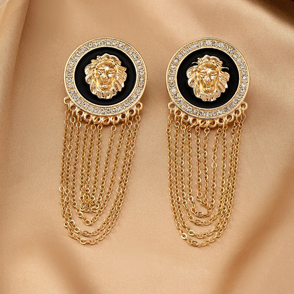Exaggerated Trendy Lion Head Crystal Earrings for Women Fashion Shiny Long Tassel Simple Oil Dripping Enamel Earrings Jewelry - JN Fashion Fusion