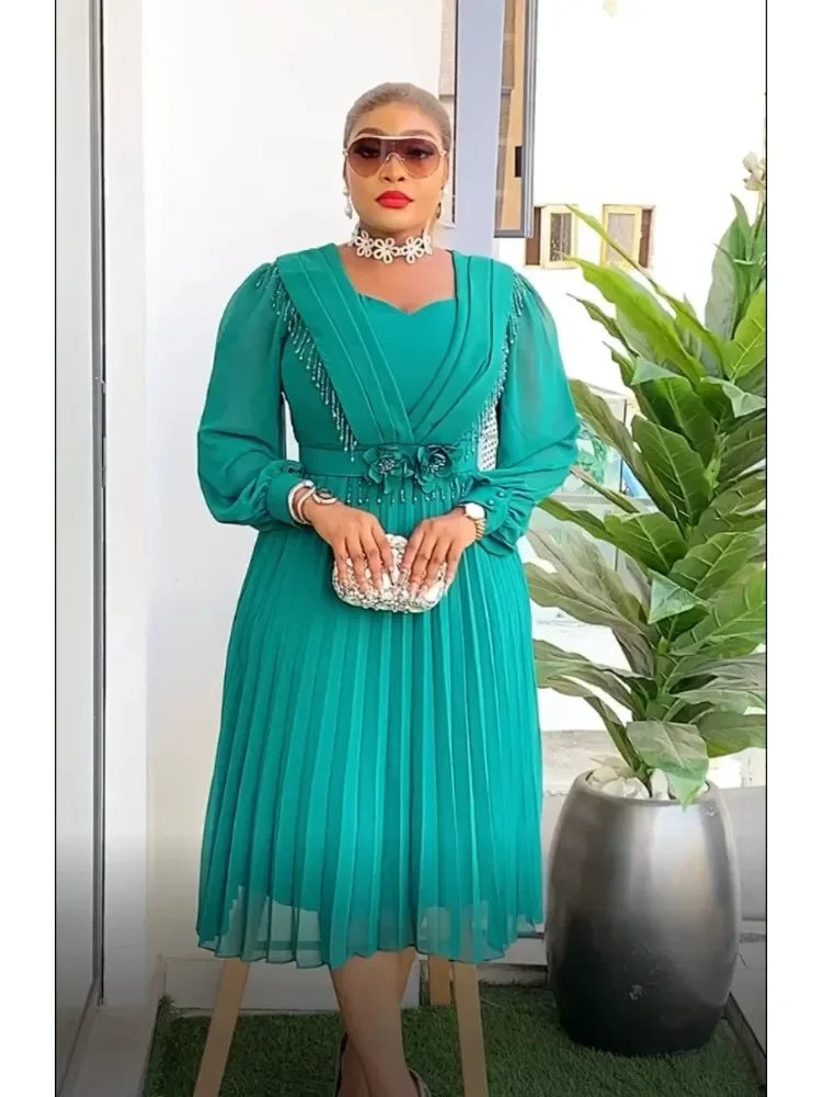 African Dress Women Fashion Elegant Clothing Plus Size Wedding Party Summer Dressing 2026 For Office Pleated Skirt Daily Wear