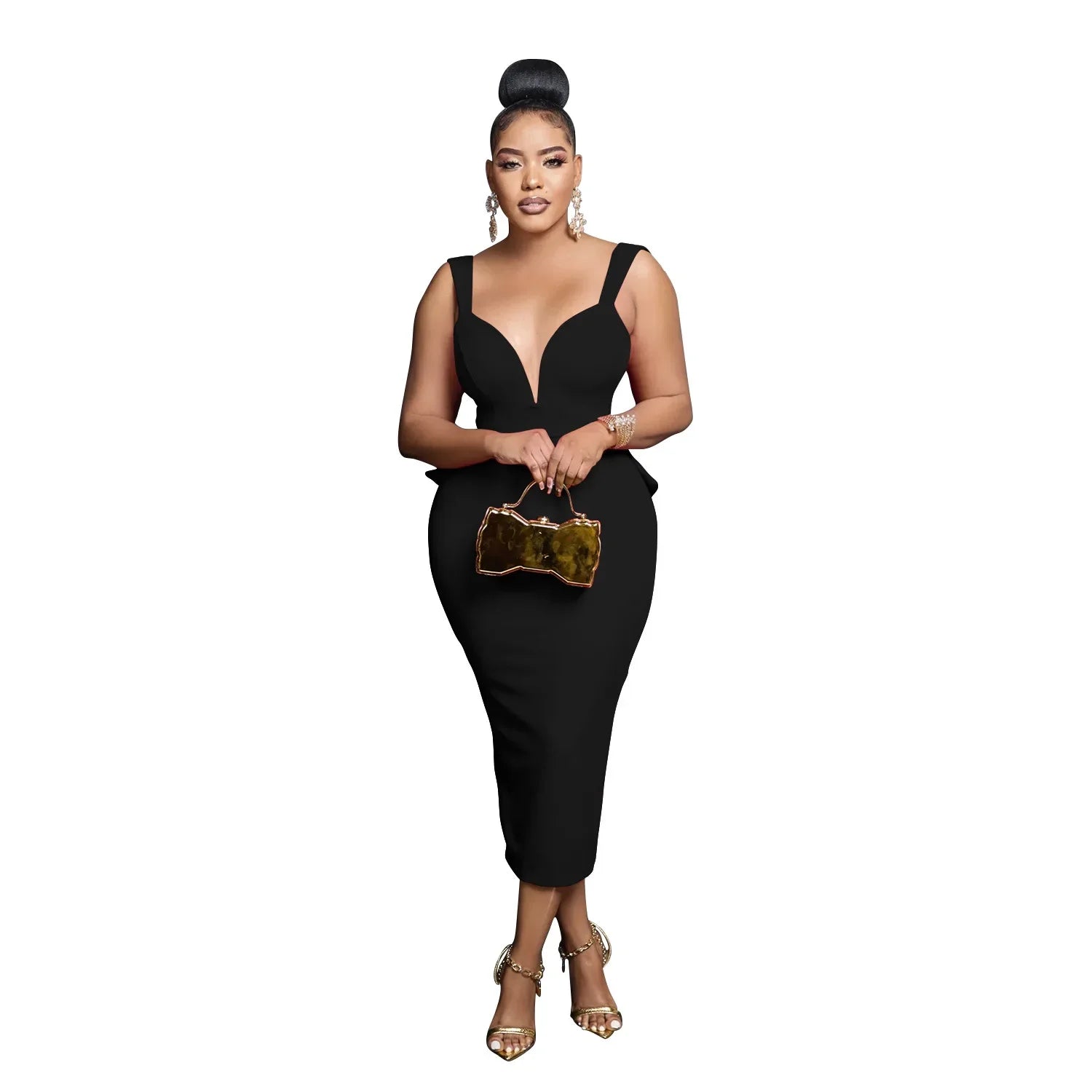 Elegant V-Neck Backless Midi Dress for Women 2025 Spring Sleeveless Bow Sexy Party Birthday Bodycon Dresses Vestidos - JN Fashion Fusion