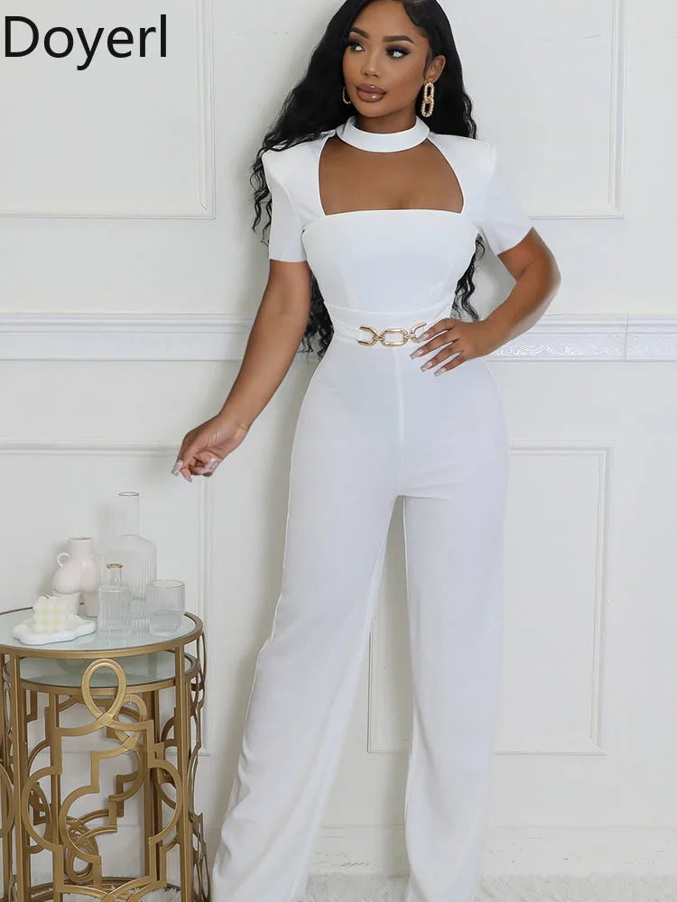Doyerl Vintage Elegant Jumpsuits for Women Birthday Celebrity Club Party Square Collar Short Sleeve High Waist Wide Leg Rompers - JN Fashion Fusion