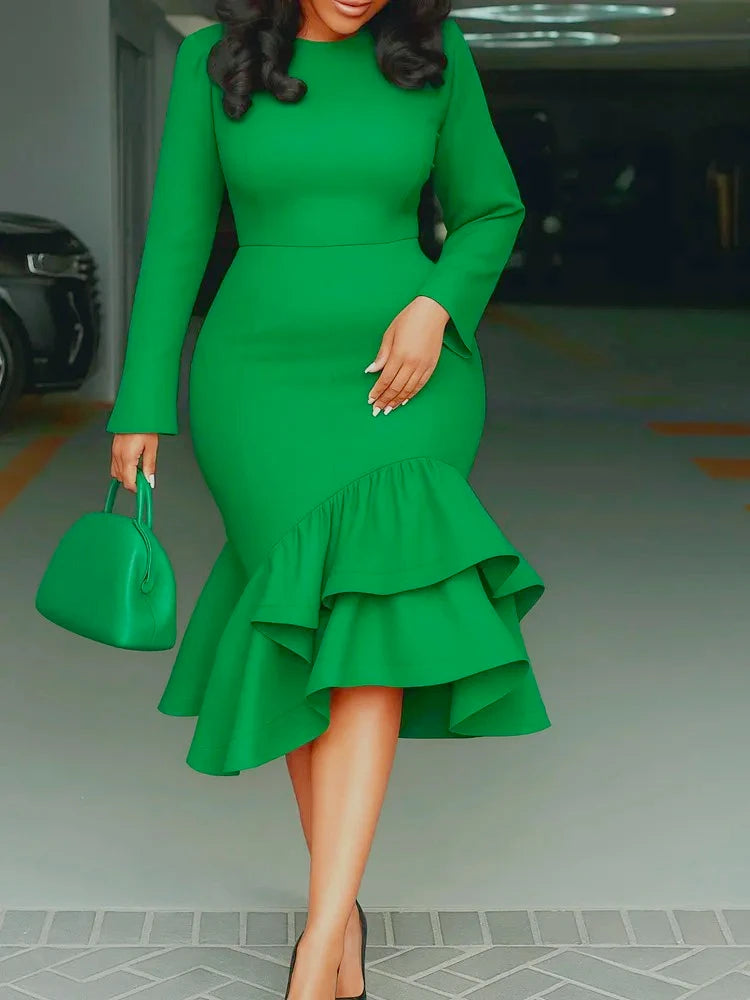 Elegant Church Dresses Long Sleeves Mermaid Ruffles for Women Office Ladies Work Business Party Fashion Autumn 2026 New African - JN Fashion Fusion
