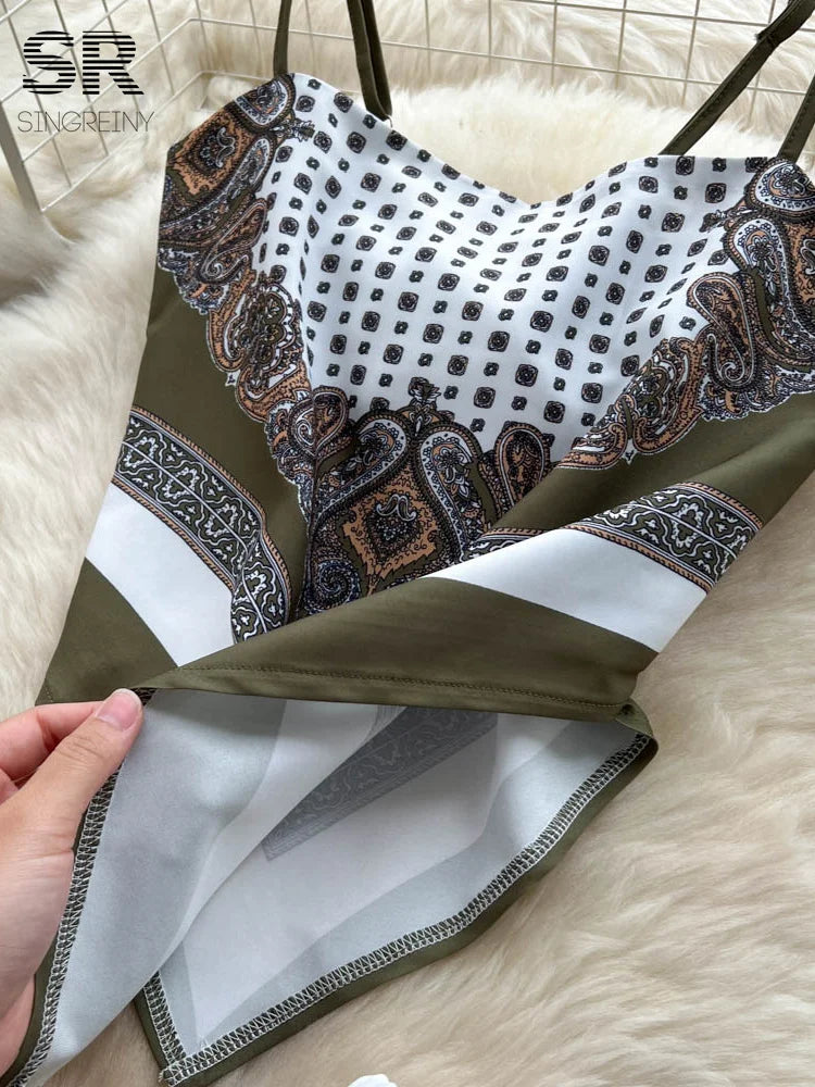 SINGREINY Sexy Print Vintage 2pcs Sets Women Sleeveless Strapless Tops+Wide Leg Pants Summer Ethnic Style Backless Outdoor Suit - JN Fashion Fusion