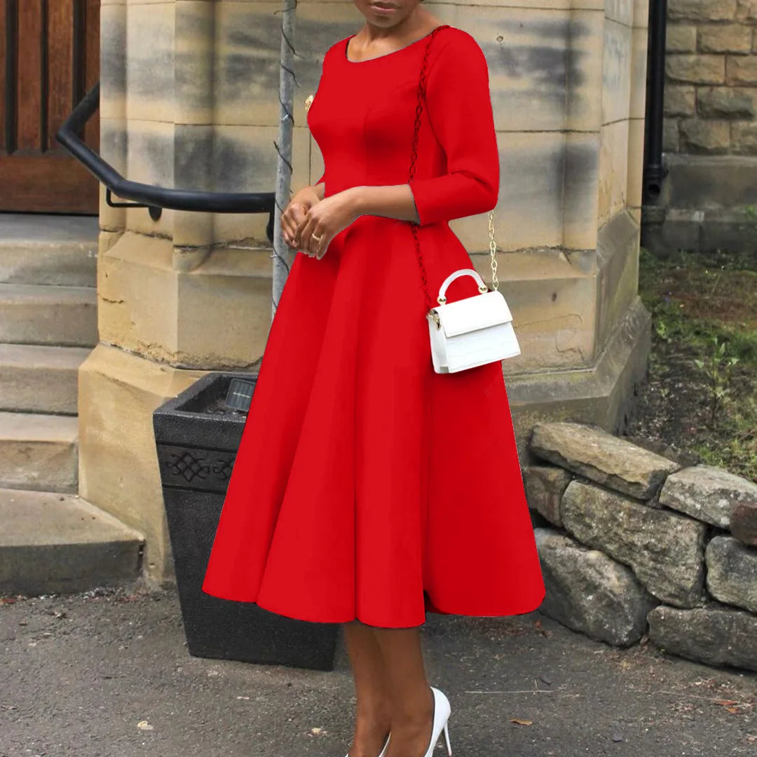 Polyester African Dresses for Women Summer Elegant African Women Long Sleeve Knee-length Dress Dashiki African Clothes Women - JN Fashion Fusion