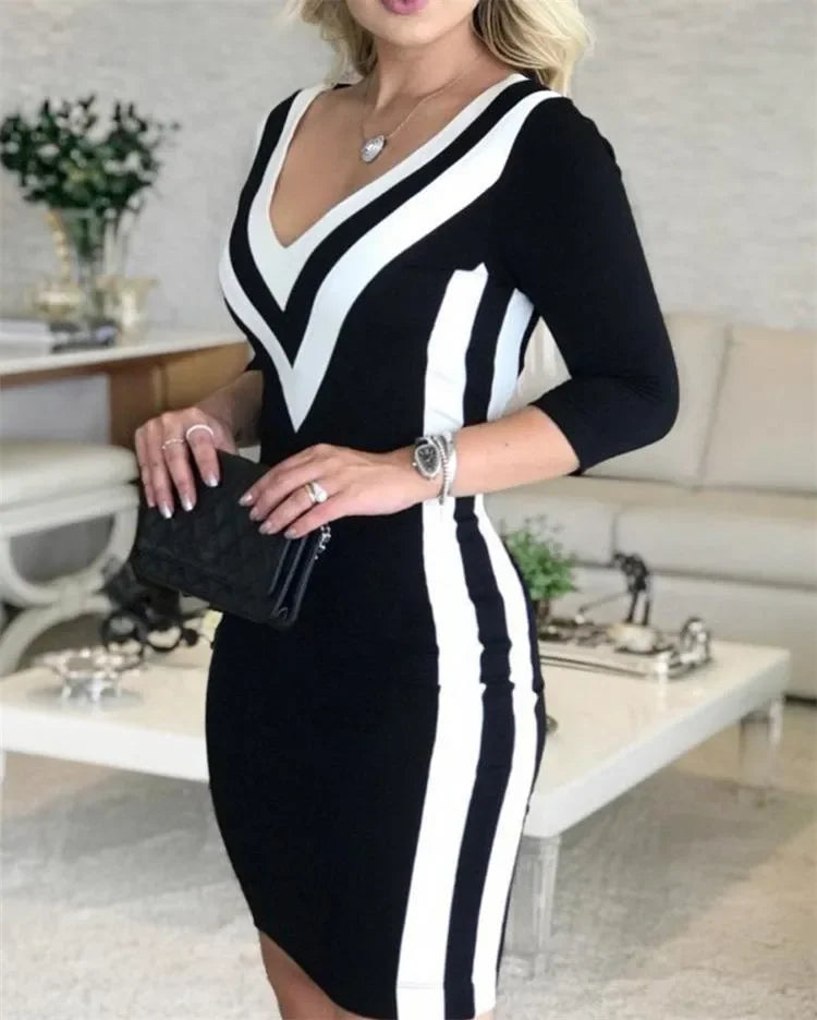 Elegant V-Neck Bodycon Dress for Women Sexy Tight Fitting Party Dress Slim Fit Clubwear Evening Gown - JN Fashion Fusion