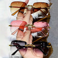 3PCS Square Rimless Sunglasses Women Luxury Brand Designer Summer Red Glasses - JN Fashion Fusion