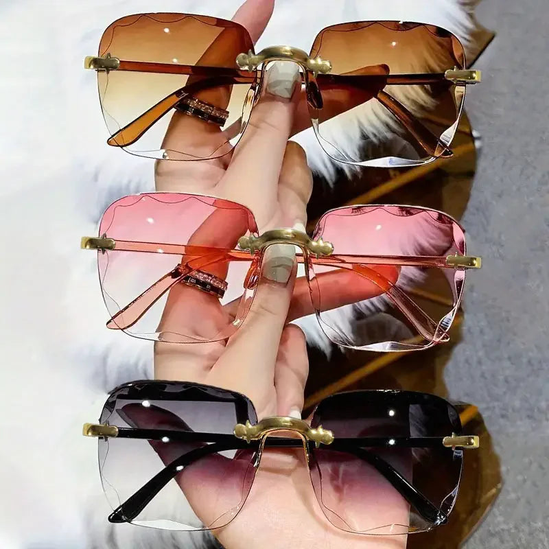 3PCS Square Rimless Sunglasses Women Luxury Brand Designer Summer Red Glasses - JN Fashion Fusion
