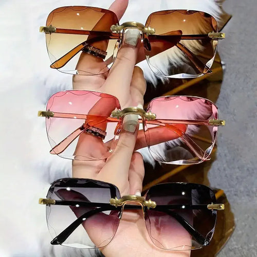 3PCS Square Rimless Sunglasses Women Luxury Brand Designer Summer Red Glasses - JN Fashion Fusion