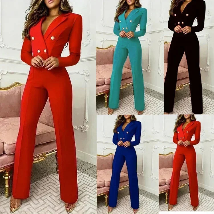 European and American Women's Autumn and Winter Wish New Long-sleeved Slim-fit Professional Jumpsuit