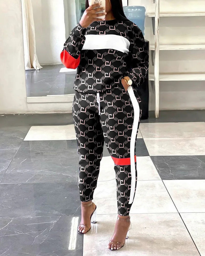 JN Fashion Fusion women's two-piece tracksuit set with long sleeve top and sport pants for spring and autumn casual wear.