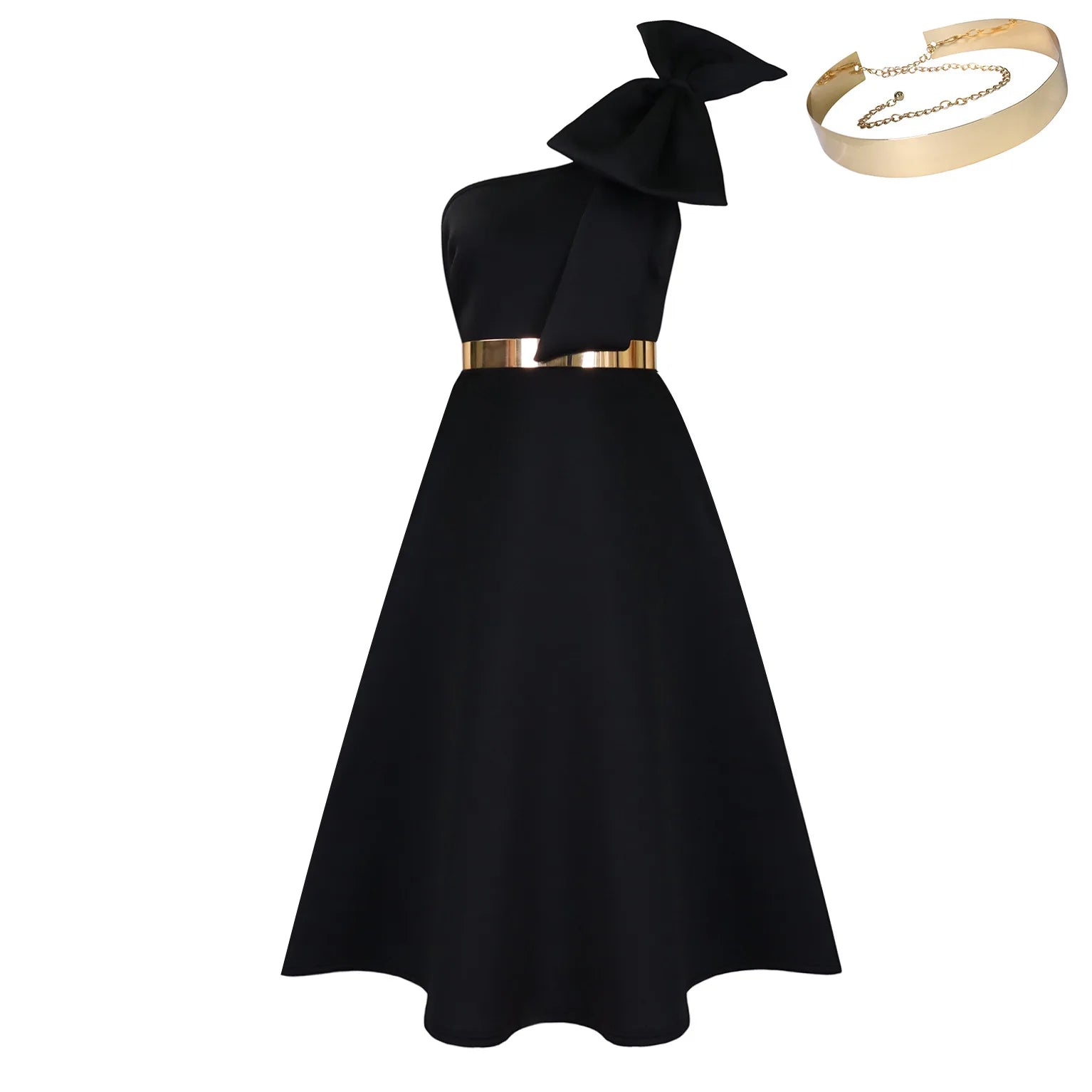 plus Size Women's Fashion Skew Shoulder Bow Banquet Swing Dress New Elegant Gown for Special Occasions