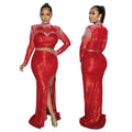 African Clothes for Women 2 Piece Sequin African Long Sleeve O-neck Party Evening Top Long Skirts Matching Sets Dashiki Outfits - JN Fashion Fusion