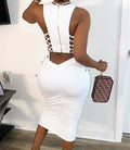 Women Sexy Cut Out Lace-Up Dress 2023 Summer Ladies Fashion Women's Zipper Design Sleeveless Midi Bodycon Lace-Up Dresses - JN Fashion Fusion