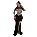 CM.YAYA Women Full Sleeve Diamonds Mesh Rhinestones High Side Split Mermaid Maxi Long Dress Evening Sexy Party Dresses Vestidos - JN Fashion Fusion