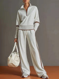 JN Fashion Fusion women's striped hoodie and wide-leg pants two-piece set, casual autumn winter sportswear outfit.
