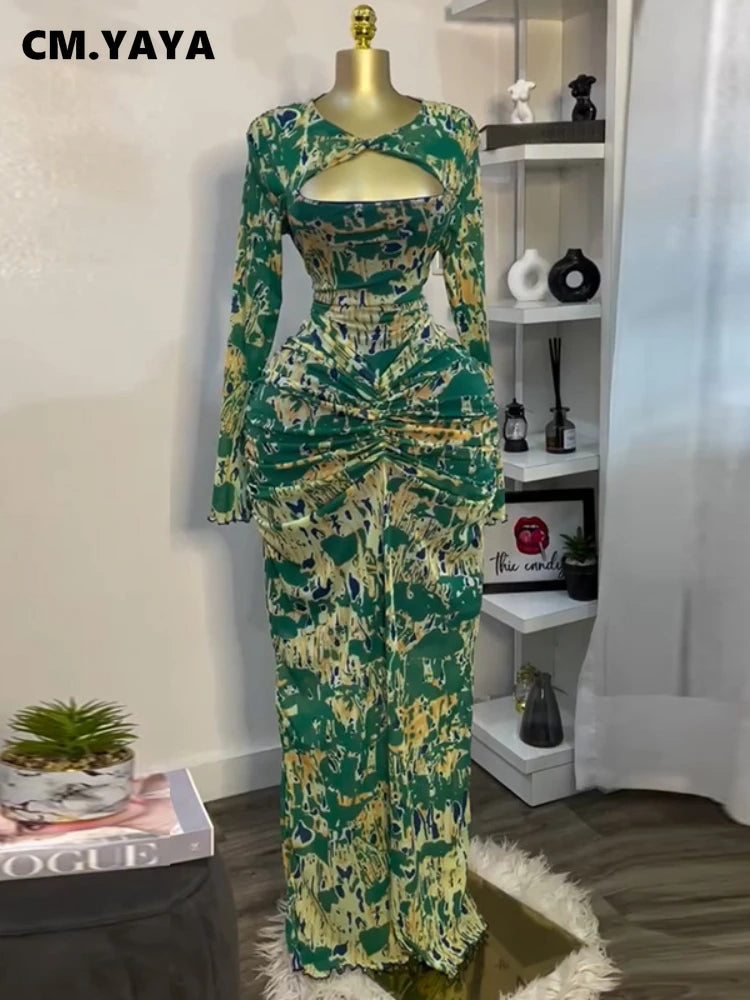 CM.YAYA Women Draped V-neck Cutout Front Ruched Stacked Bodycon Midi Long Maxi Dress 2025 Night Club Party Vestidos Sexy Dresses - JN Fashion Fusion