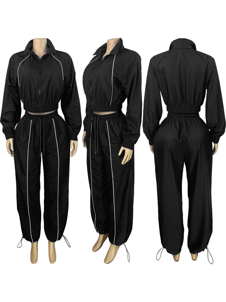 2025 Fall New Female Outfits Windbreaker Jacket Jogger Pants Color Block Lounge Wear 2 Piece Set Women Sweatsuit Set Tracksuit - JN Fashion Fusion