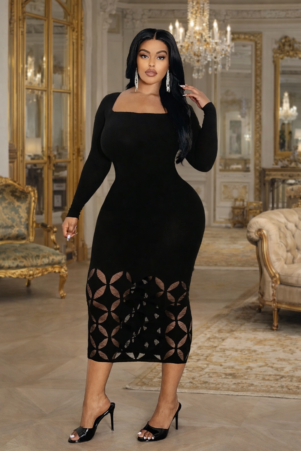 Women' Sexy Dress Solid Color Long sleeve Hollow Out Breathable Bodycon  Night Club Dress - JN Fashion Fusion